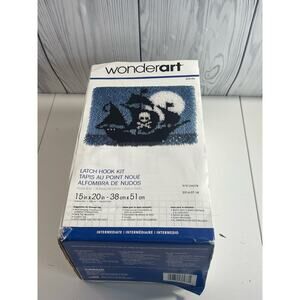 HTF Latch Hook Kit WonderArt Pirate Ship Wall Art Rug 15" x  20" #4126 Open Box